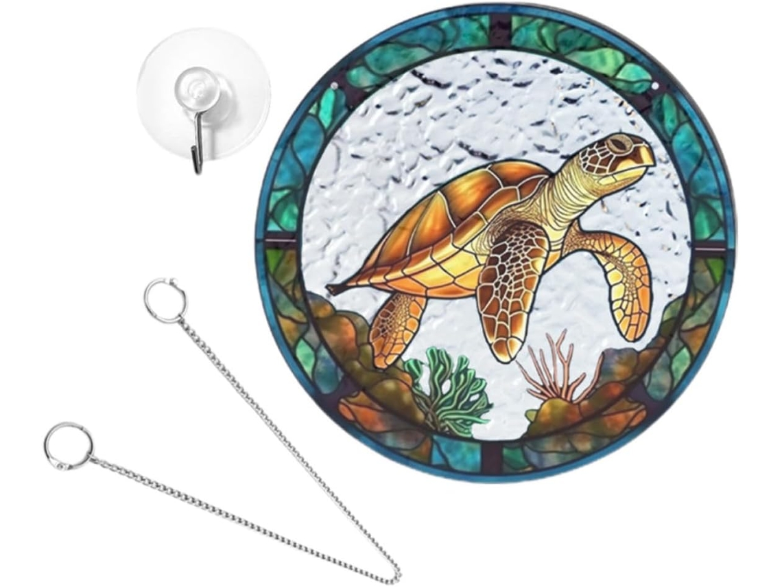 Decoração para Casa Healeved Artful Round Turtle, Feita de Acrílico e Ferro Inquebrável, para Pendurar na Janela Ou CHABERLU