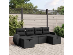 Vidaxl 6 Pcs Conjunto Sofás De Jardim C/ Almofadões Vime Pe Preto