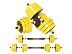 Conjunto De Halteres E Barra De 25 Kg,ajustável E Ergonômico,3 Em 1,com 12 Anilhas,2 Barras Curtas E 1 Barra Longa,nas Cores Amarelo E Preto.