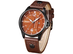 Relógio masculino Nary Fashion com calendário, relógio analógico à prova d'água, pulseira de couro PU.