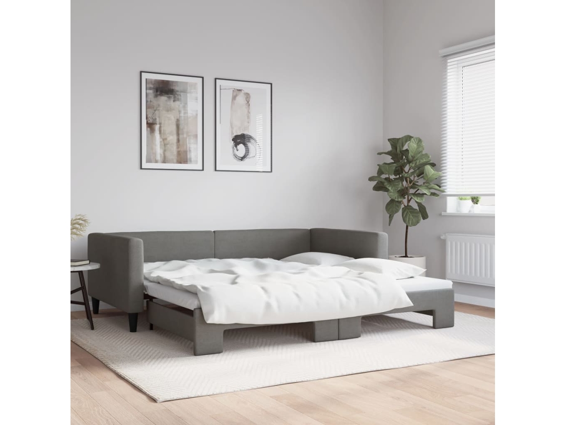 Sofá Cama Com Gavetão 100x200 Cm Tecido Cinzento Escuro Lovely Home