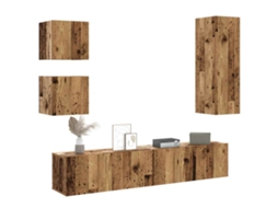 Vidaxl Conjunto De Armário Tv De Parede 5 Pcs Madeira Madeira Velha