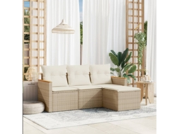 Vidaxl 4 Pcs Conjunto De Sofás Para Jardim C/ Almofadões Vime Pe Bege