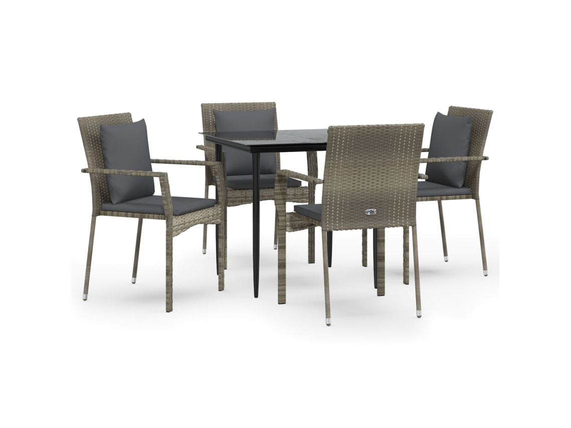 Maison Exclusive - 5 Pcs Conjunto Jantar Jardim C/ Almofadões Vime Pe Preto/cinza