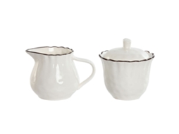Leiteira E Açucareiro Casa Esprit Branco Castanho Porcelana 250 Ml 12 X 8,4 X 8 Cm 2 Peças