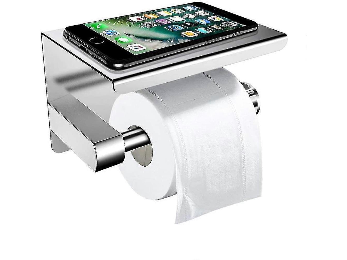 Porta Rolho Autocolante De Aço Inoxidável Sem Perfuração Com Prateleira Para Celular Parede