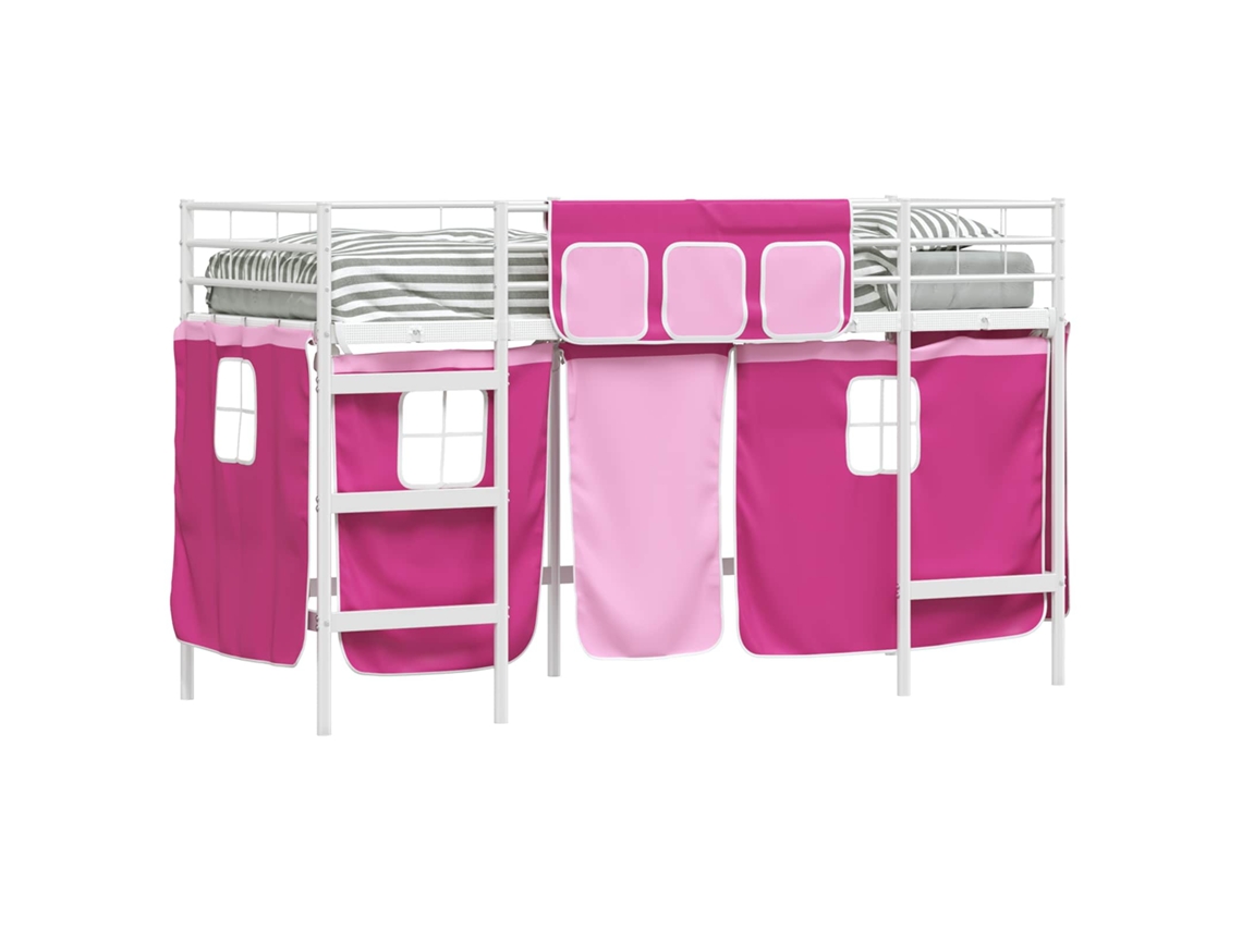 Estrutura de Cama Loft para Crianças com Cortinas Branco e Rosa MAISON EXCLUSIVE