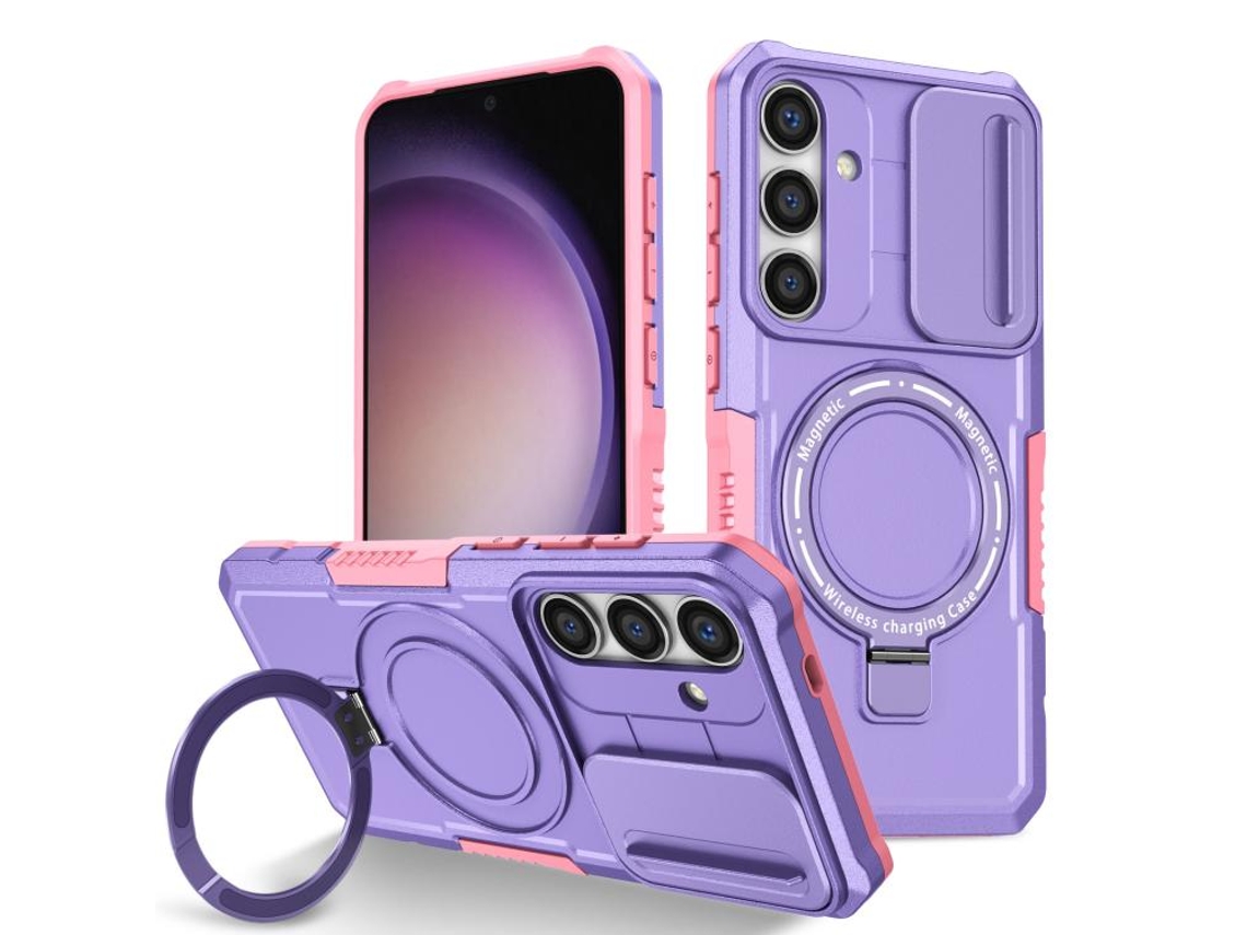 Capa Zruxe Compativel Com Samsung Galaxy S24 5g (sliding Camshield Magsafe Holder - Tpu Hybrid Pc - Rosa - Roxo)