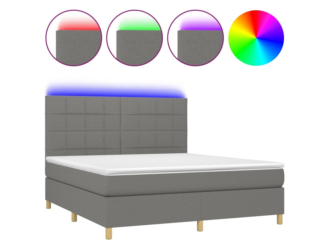 Cama Box Spring com Colchão e Led Tecido Cinza Escuro MAISON EXCLUSIVE (160x200 cm)