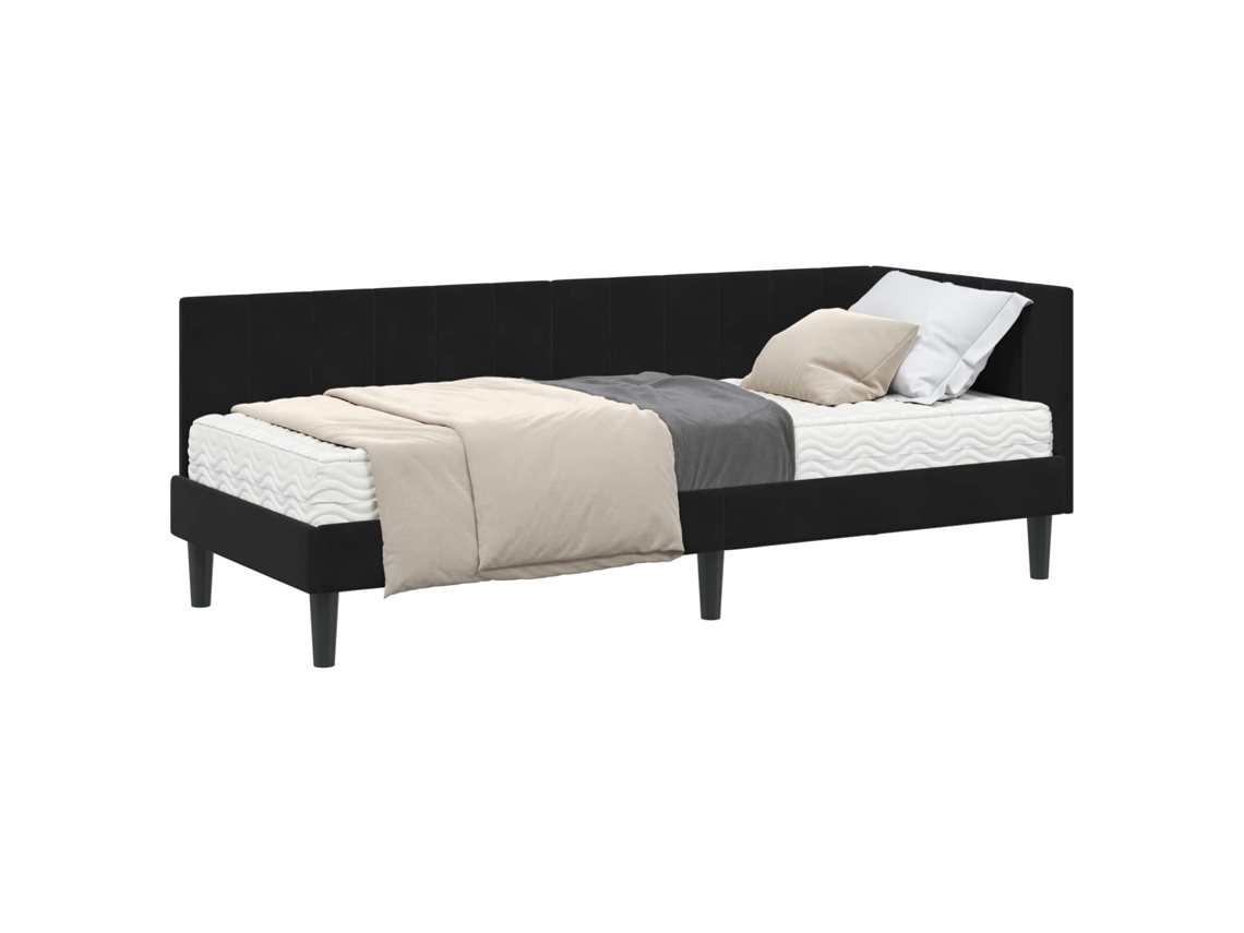 SYFAX™ Estrutura de Cama de Canto com Colchão 2 Pcs Preto Veludo