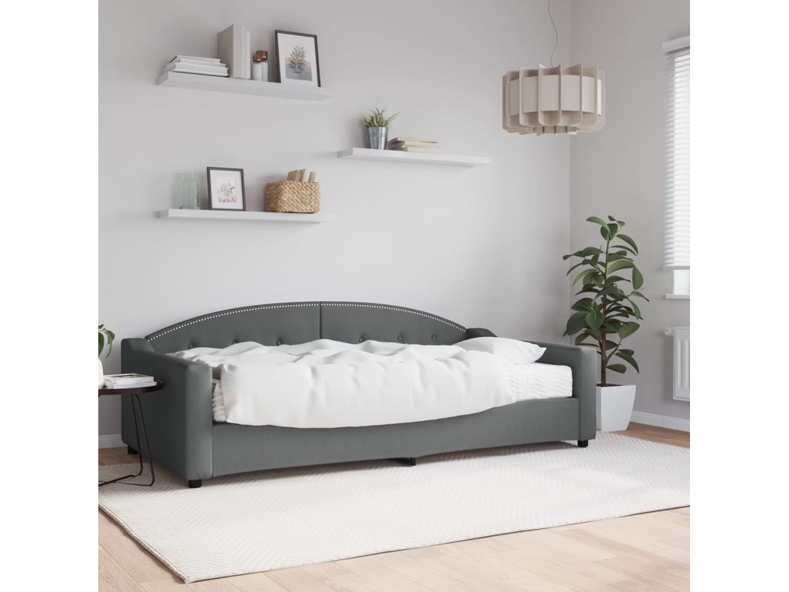 Sofá cama con colchón 100x200 cm, tela gris oscuro