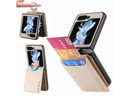 Capa Para Samsung Galaxy Z Flip 7 Couro Anel Porta-cartões Cinzento Czhhmart