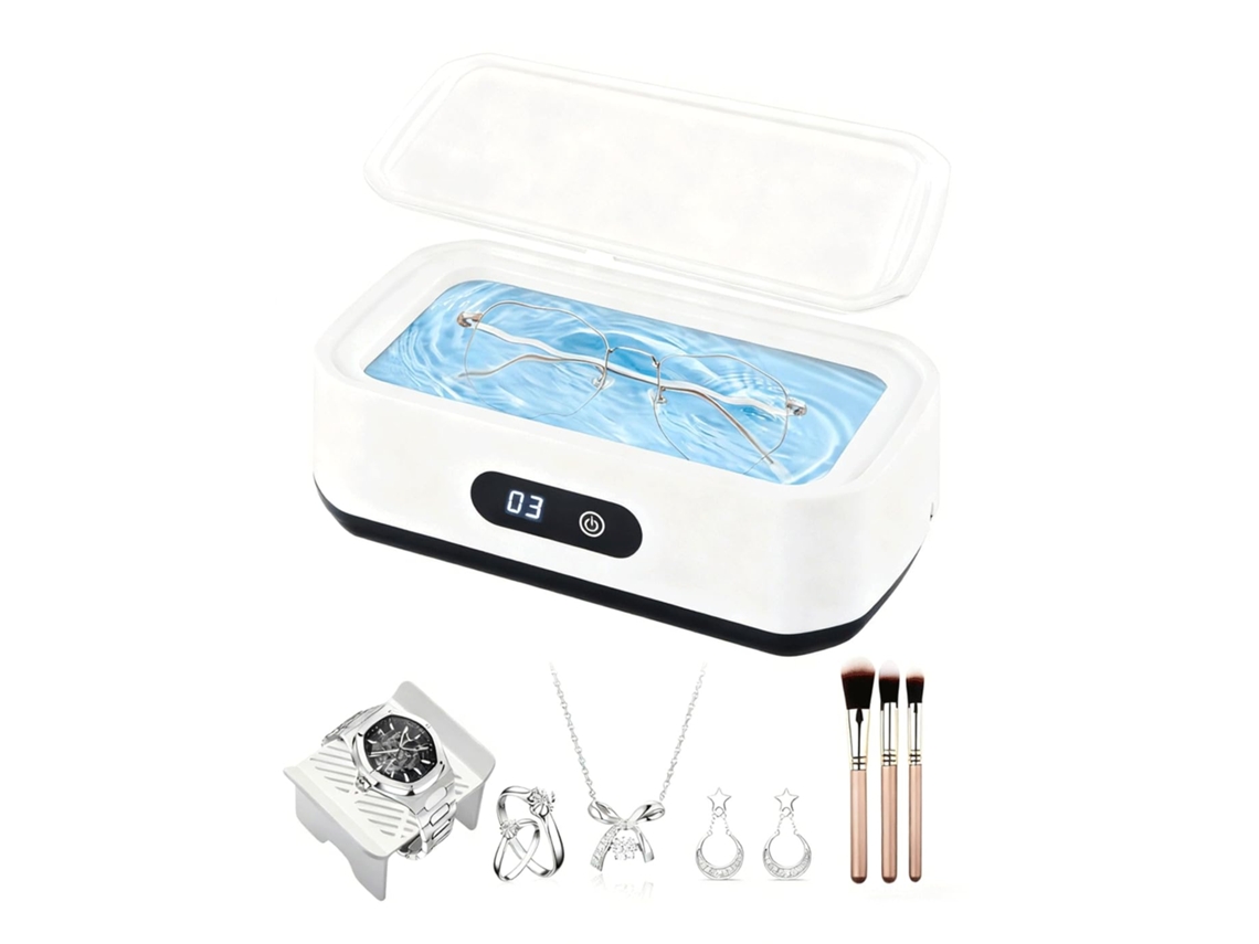 Limpador Ultrassônico De Joias Com Chip Piezoelétrico De 50 Khz - 5 Modos Aprimorados, Tamanho Grande De 650 Ml (branco)