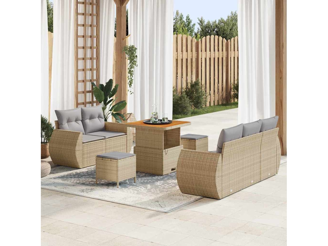 Vidaxl Conjunto De Sofá De Jardim 8 Pcs Bege E Cinza Claro Vime Pe