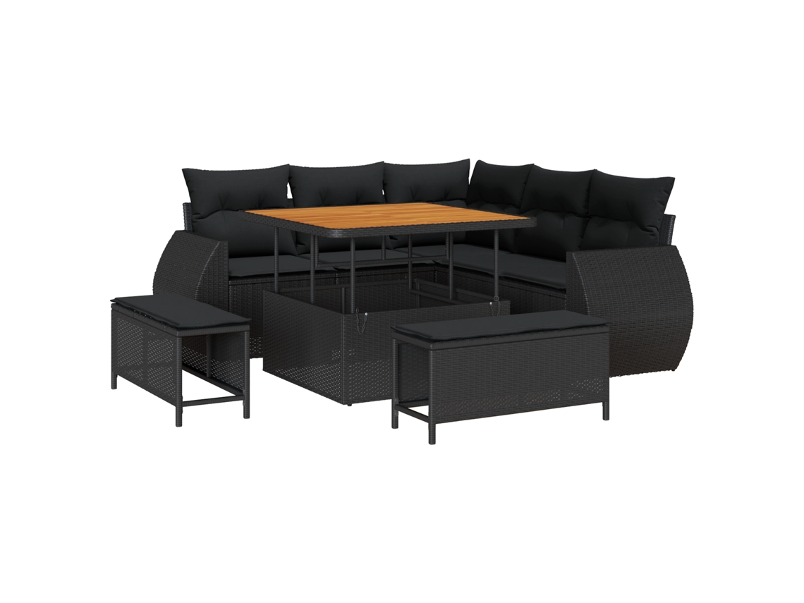 Conjunto 8 Móveis Para Exterior Vidaxl Preto Vime Pe (100 X 100 X 71 Cm)