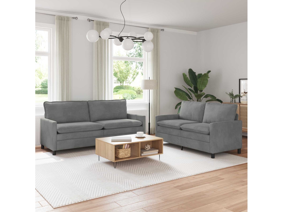Vidaxl Conjunto De Sofás 2 Pcs Cinzento-escuro Veludo
