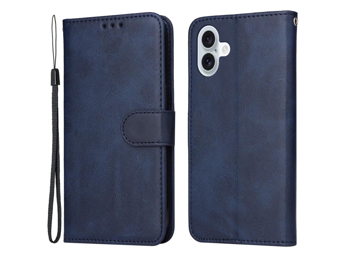 Capa Em Couro Pu Textura De Gémeo, Magnética Para Apple Iphone 16 Plus - Azul