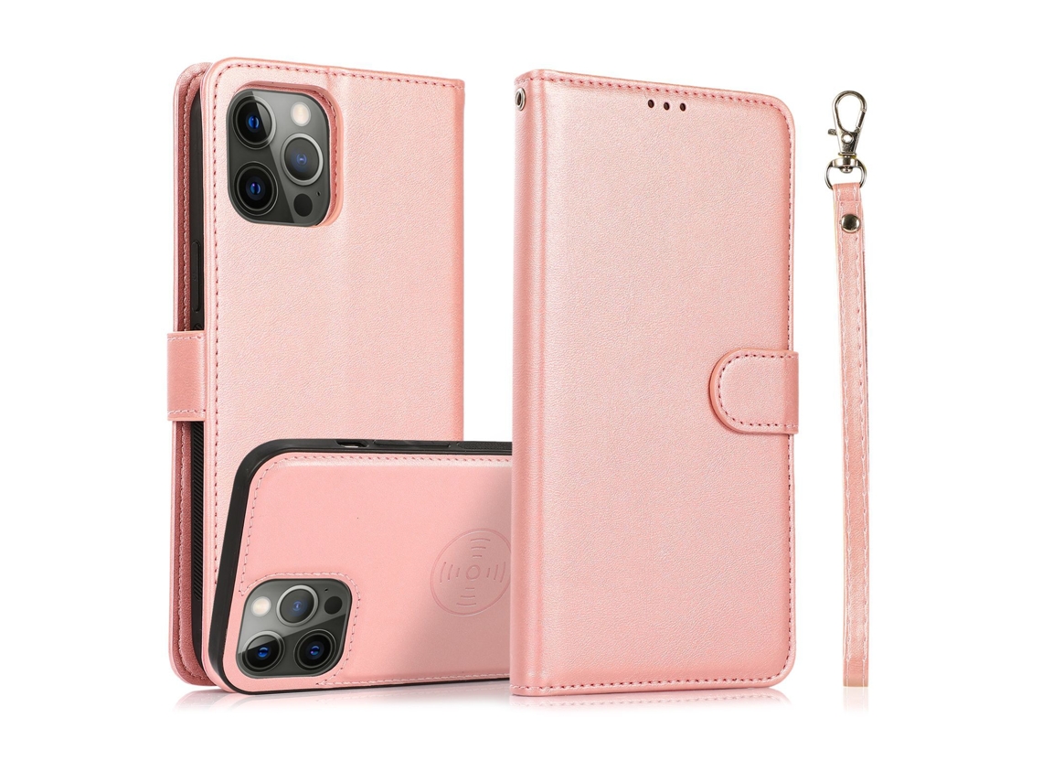 Capa Para Celular Com Estampa De Couro De Bezerro, Estilo Carteira 2 Em 1.ouro Rosa, Iphone 16 Pro Max