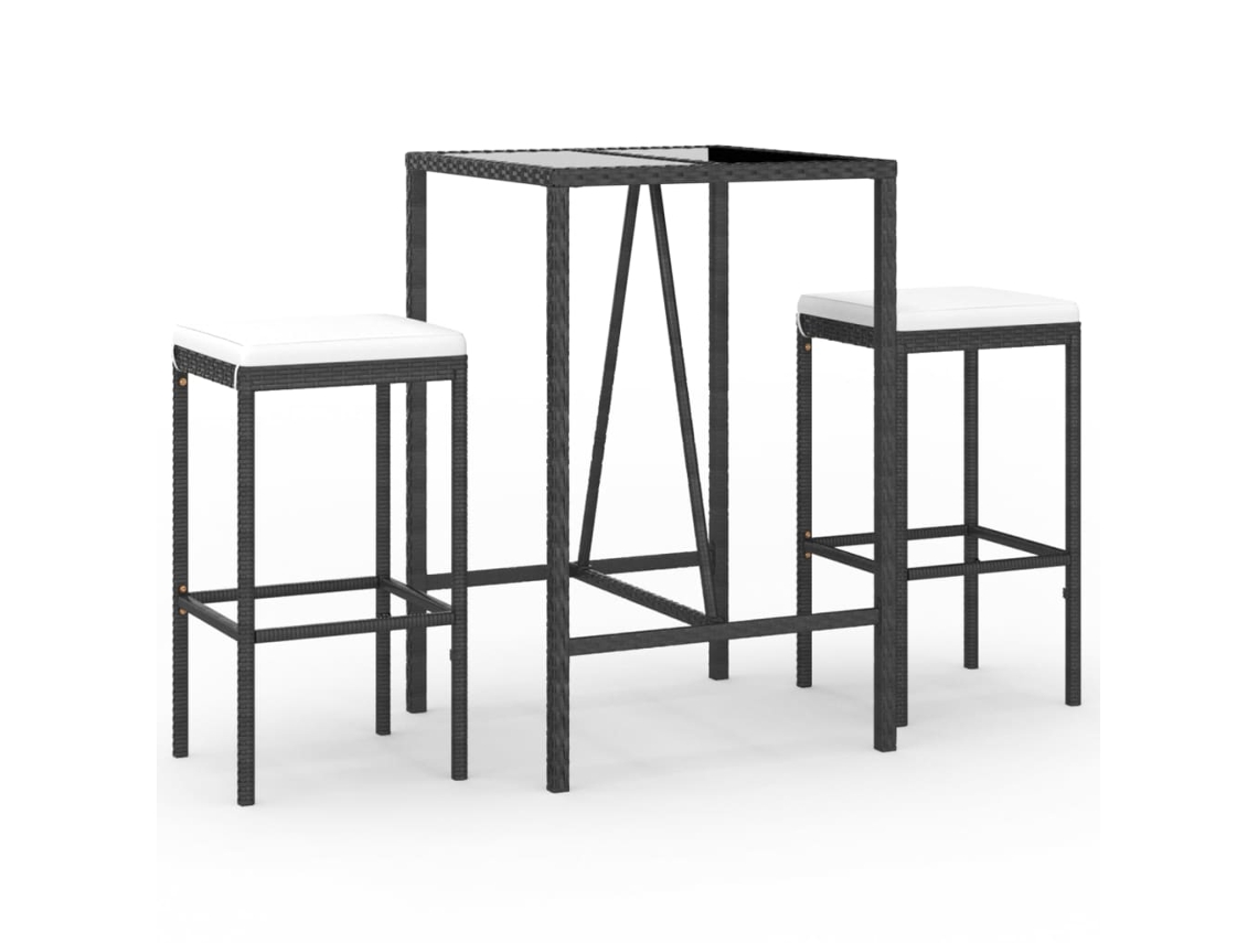 Conjunto 3 de Bar para Jardim com Almofadões VIDAXL Vime Pe Preto