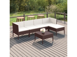 Vidaxl 6 Pcs Conjunto Lounge Jardim C/ Almofadões Vime Pe Castanho