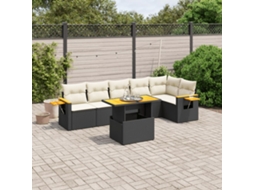 7 Pcs Conjunto De Sofás P/ Jardim C/ Almofadões Vime Pe Preto Dkd Home Decor