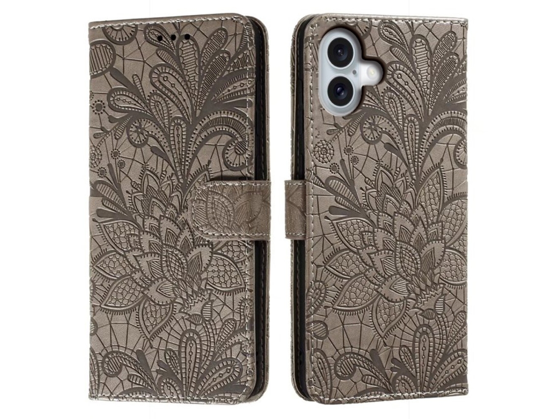Capa Em Couro Pu Para Apple Iphone 16 Plus Cinzento