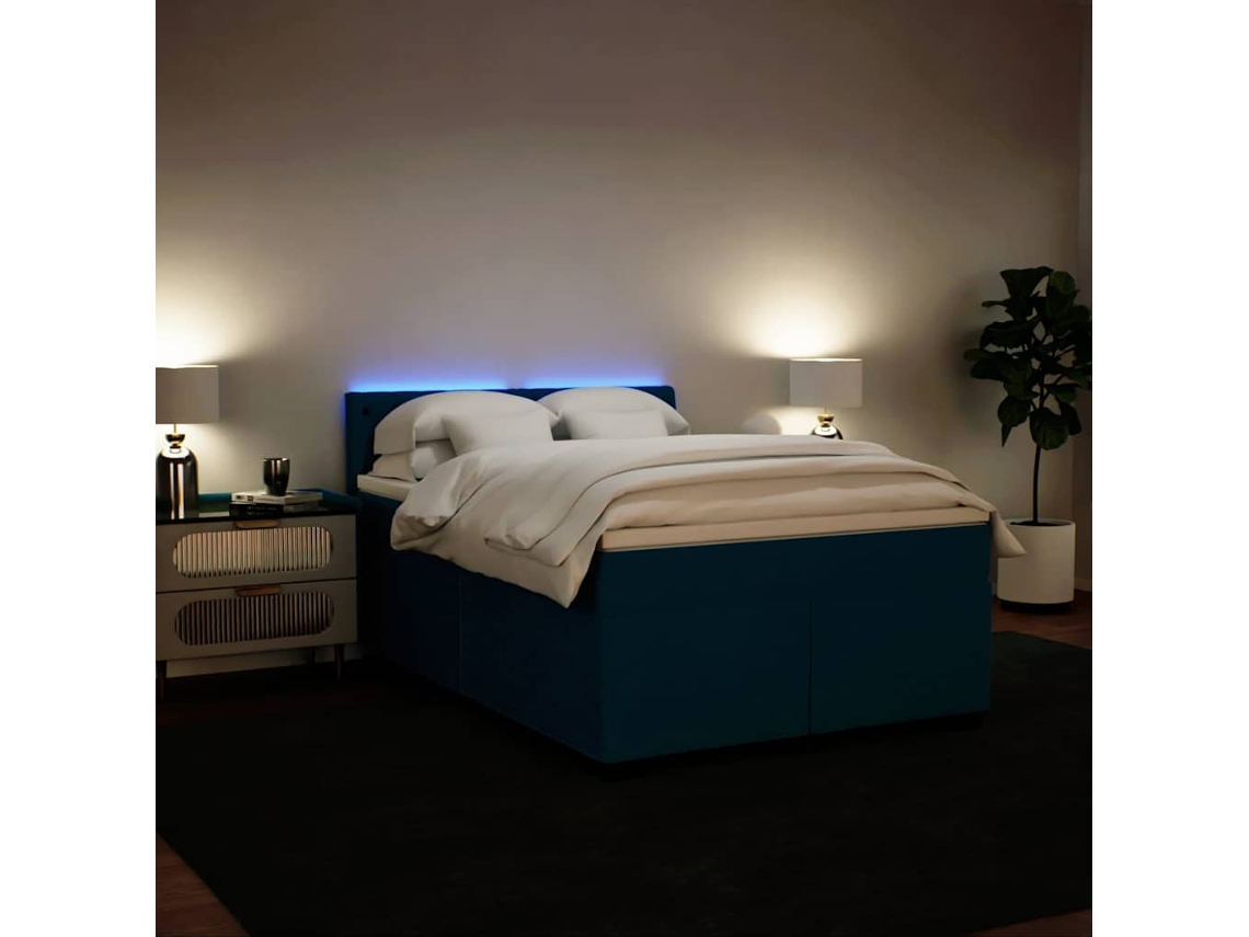 Vidaxl Cama Com Molas/colchão 160x200 Cm Veludo Azul