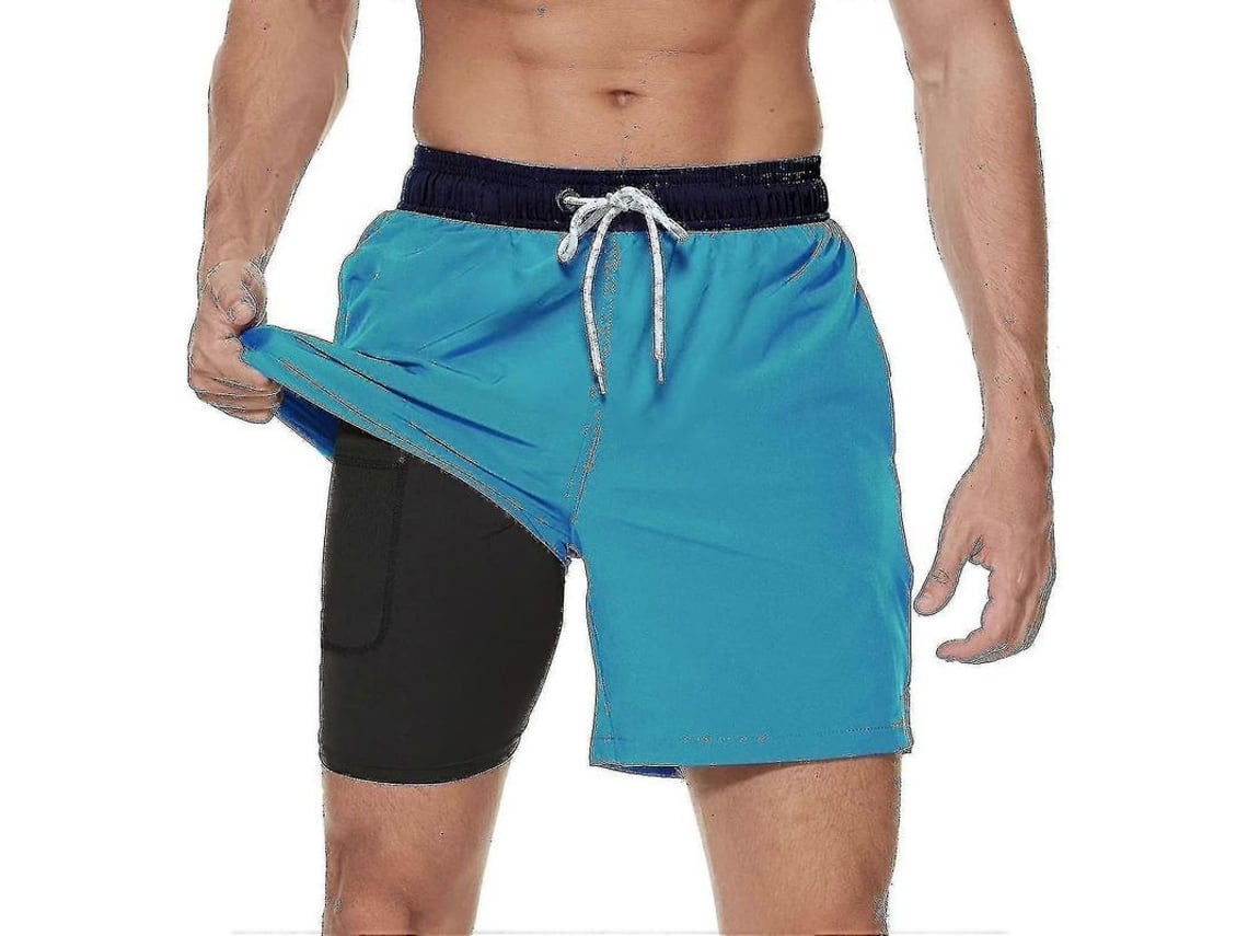 2026 bermudas de Banho Masculinas com Forro de Compressão 2 em 1, Secagem Rápida, com Bolsos com Zíper e Cintura Elástica