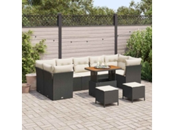 Vidaxl Conjunto De Sofá De Jardim 10 Pcs Preto Vime Pe