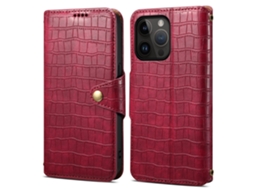 Capa Textura Crocodilo Para Iphone 14 Pro Max Pele Sintética Vermelho