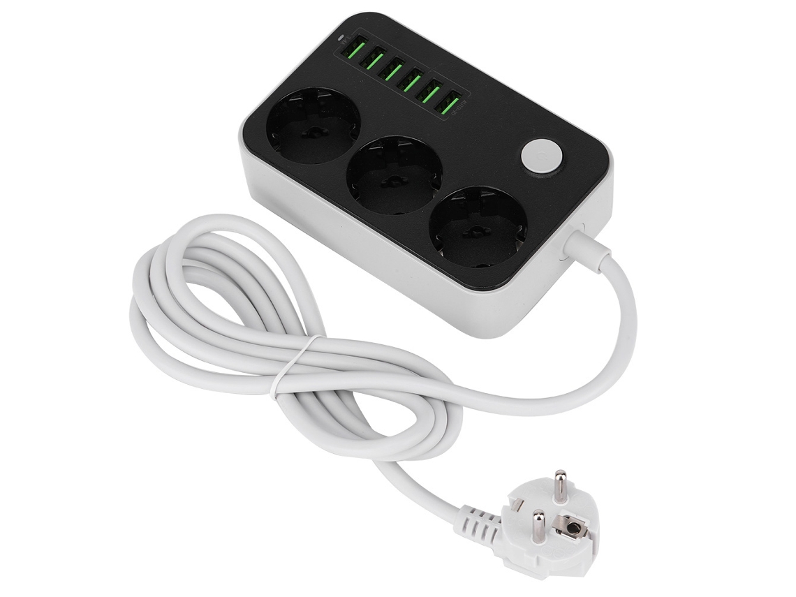 Laxiscreed Extensão Inteligente Multifuncional Com 6 Tomadas, Portas Usb E Carregamento Rápido 3,4a