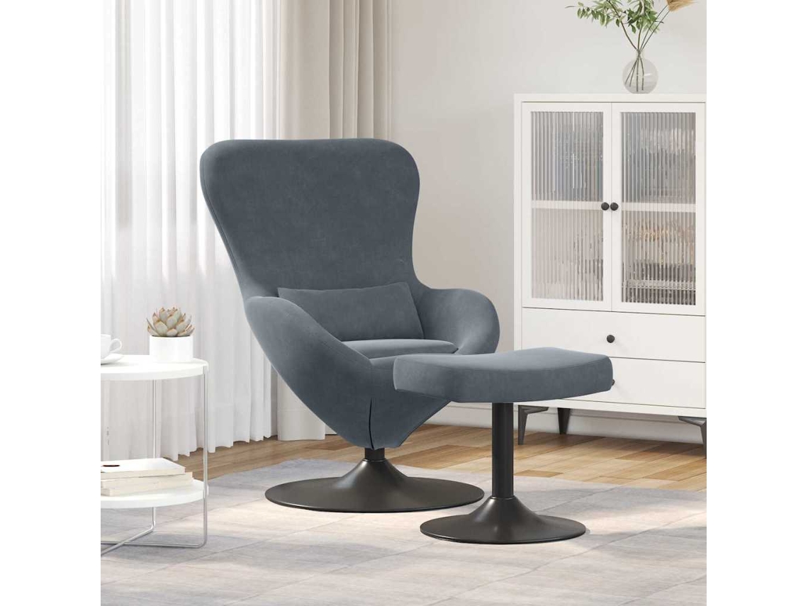 Vidaxl Cadeira Egg Com Puff Cinza Escuro Veludo