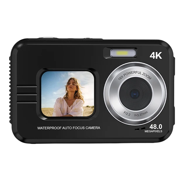 (câmera Preta) Câmera Hd À Prova D'água, 48 Mp, Tela Dupla De 2,7 Polegadas, Zoom De 16x