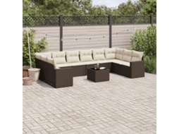 Vidaxl 11 Pcs Conjunto Sofás de Jardim C/ Almofadões Vime Pe Castanho