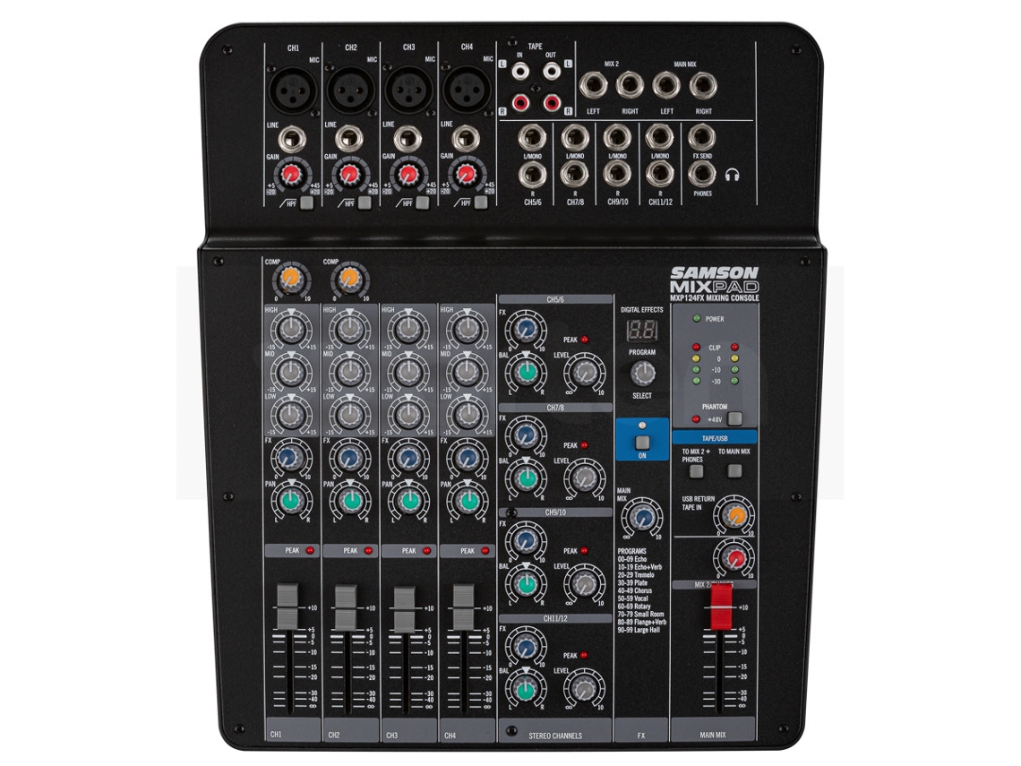 Mesa de mistura SAMSON Mixpad MXP124FX (Canais 12 USB) Worten.pt