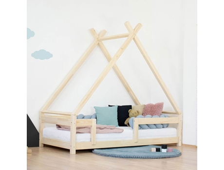 Cama BENLEMI Tahuka com barreira de segurança (Madeira maciça - natural - 140 x 200 cm)