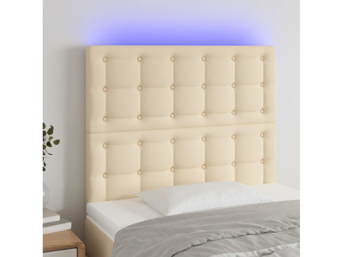 Vidaxl Cabeceira De Cama C/ Led Tecido 80x5x118/128cm Crème