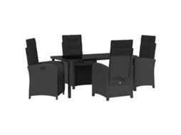 Conjunto 5 De Jantar Com Almofadas Vidaxl Rattan Preto