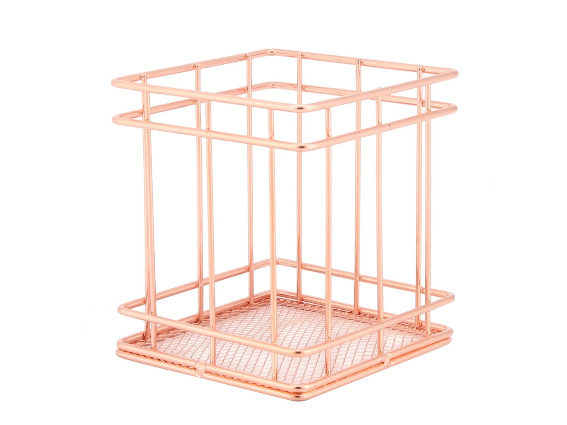 Cesta de Armazenamento de Ferro S/MARCA Ouro Rosa para Mesa Decorativa Moderna B