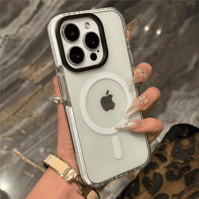 Capa Para Iphone 16 Branca Com Carregamento Sem Fio, Moldura Transparente Magnética E Tampa Traseira.