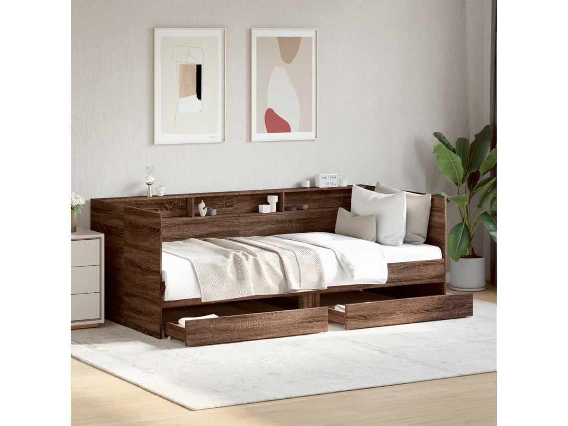 Sofá-cama Com Gavetas Sem Colchão 75x190 Cm Marrom Carvalho