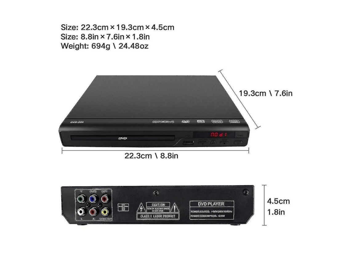 Leitor de DVD para TV, Multiregião, Saída AV, USB, Controle