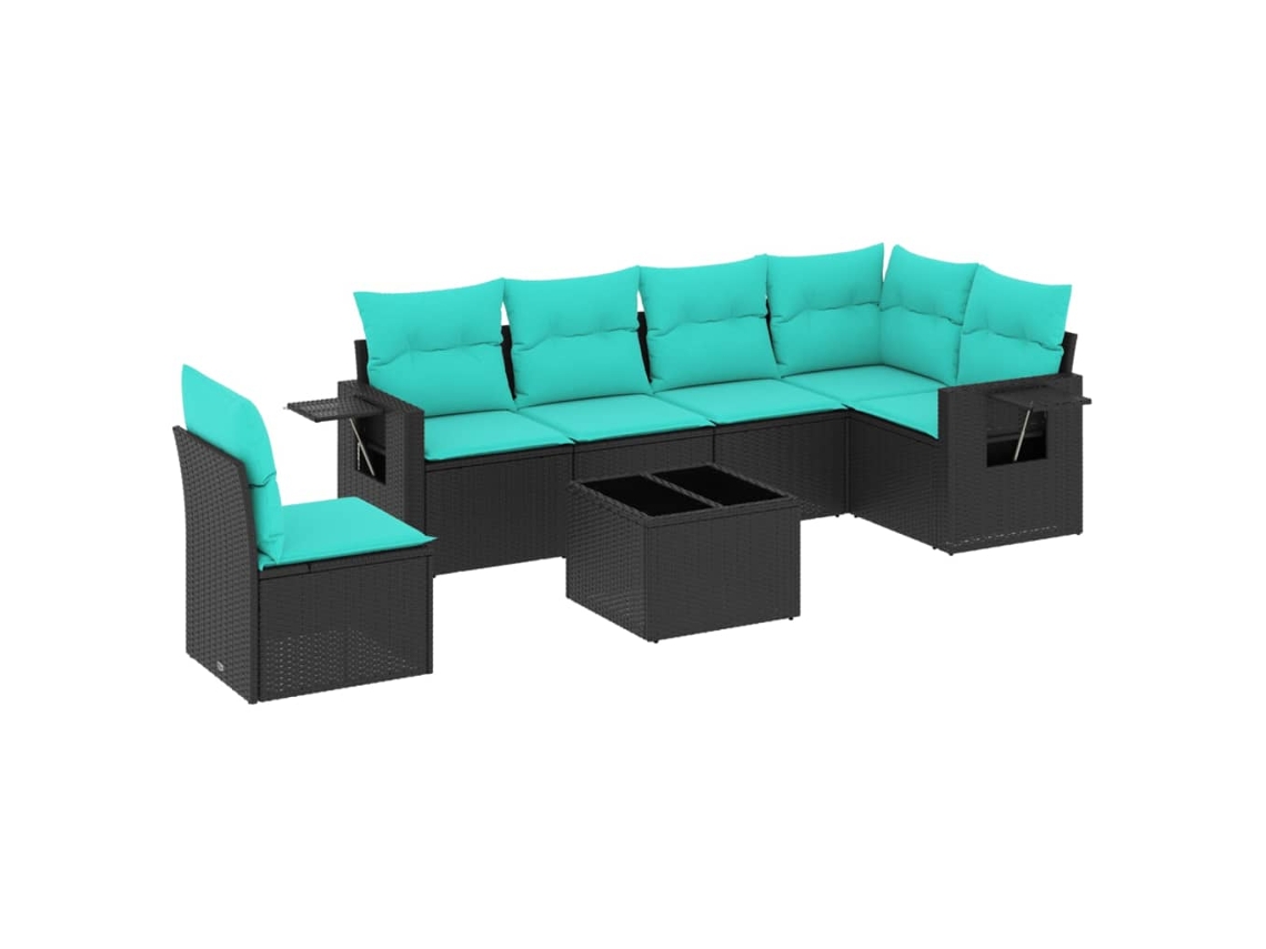 Conjunto de Sofá de Jardim, 7 Peças, Almofadas, Rattan Preto MAISON EXCLUSIVE
