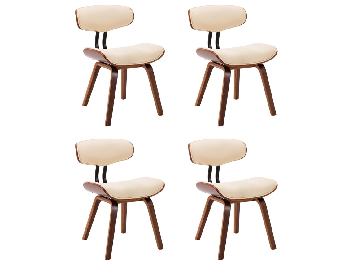 Cadeiras Jantar 4 Pcs Madeira Curvada e Couro Creme MAISON EXCLUSIVE