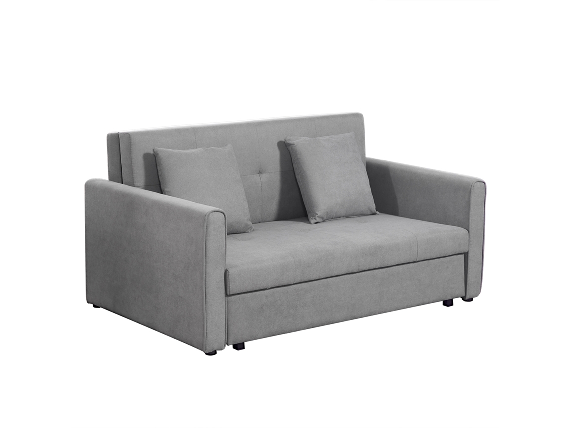 Sofá cama 2 Lugares Cinza, Tecido Linho, com 2 Almofadas, 152x101x81 Cm, com MARCA