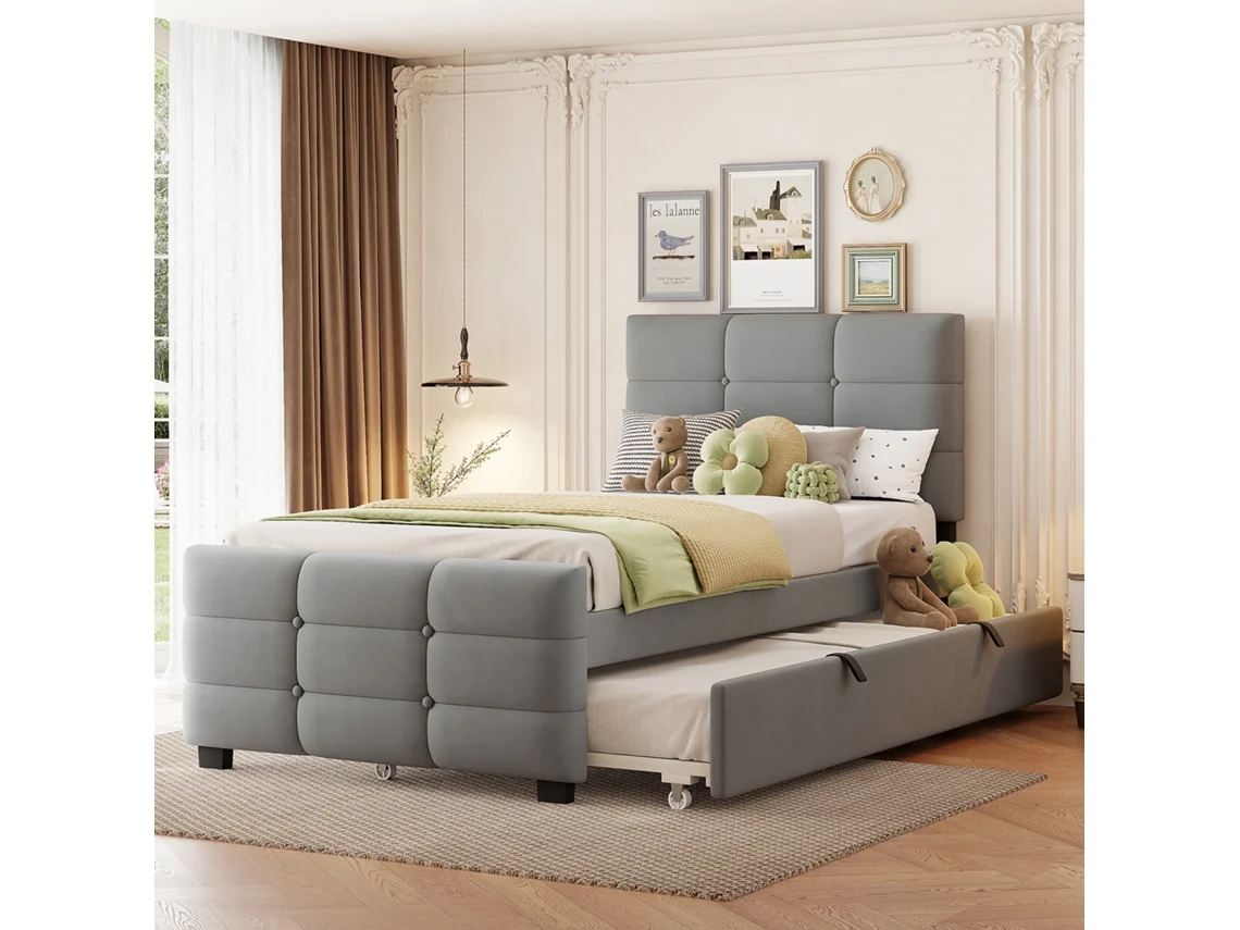 Cama Estofada 90x190 Cama Auxiliar Veludo Cinza