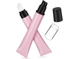 Conjunto de 2 elegantes tubos cosméticos recarregáveis em plástico rosa.
