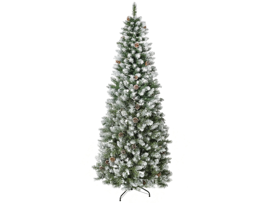 Árvore De Natal Nevada Com 180 Cm, 630 Galhos E 37 Pinhas, Modelo Artificial De Plástico E Metal Com Base Removível, Tons Verde E Branco.