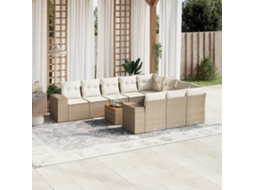 Vidaxl 11 Pcs Conjunto Sofás De Jardim C/ Almofadões Vime Pe Bege