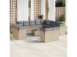 14 Pcs Conjunto De Sofás P/ Jardim Com Almofadões Vime Pe Bege Dkd Home Decor